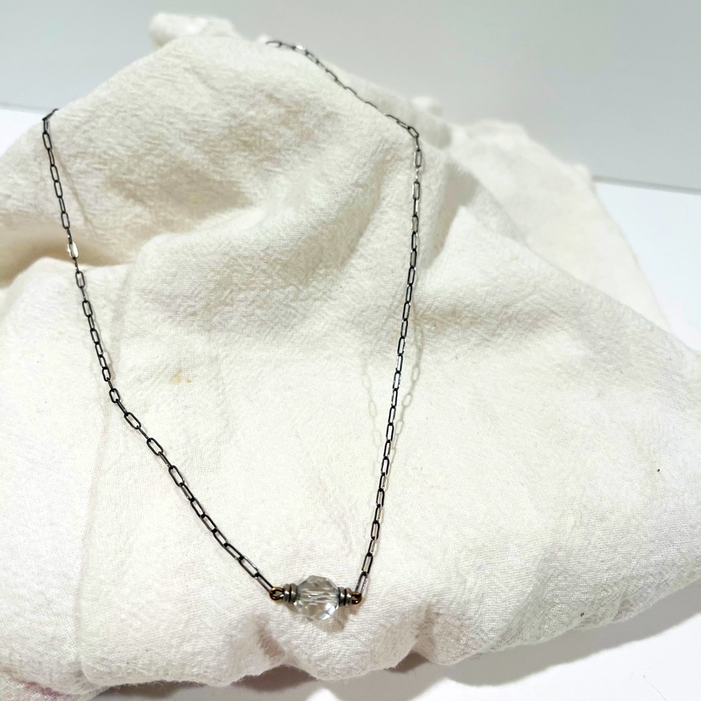 Silver chain clear bead choker necklace